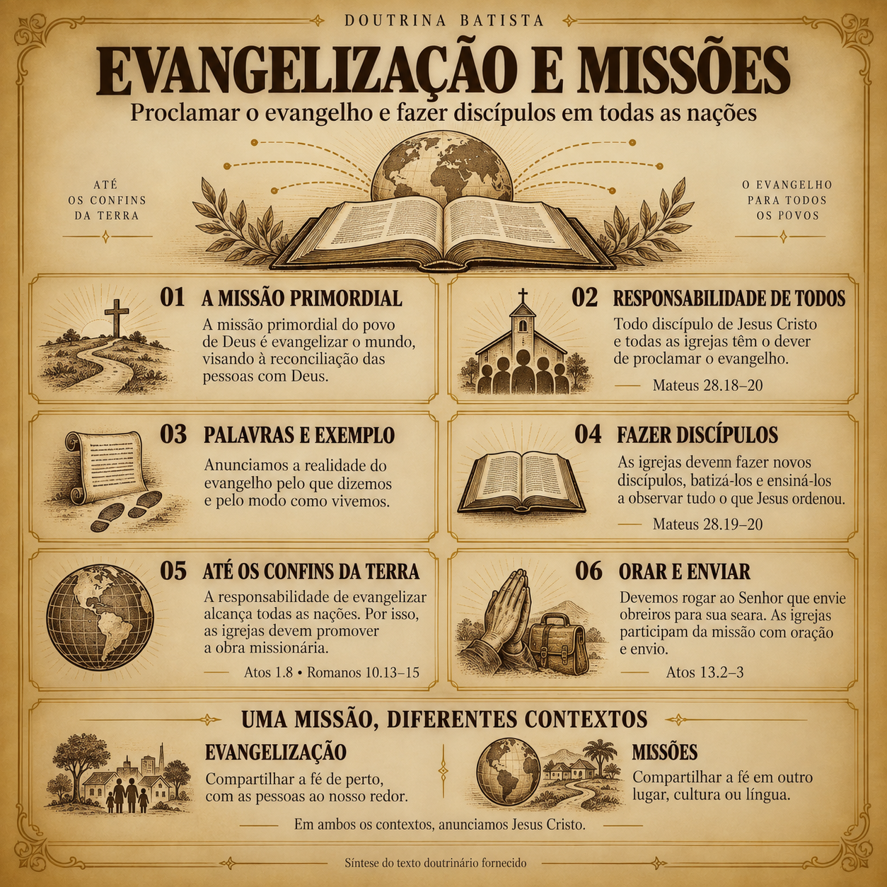 Infográfico completo: Evangelização e Missões. A descrição e os principais temas aparecem no texto desta página.
