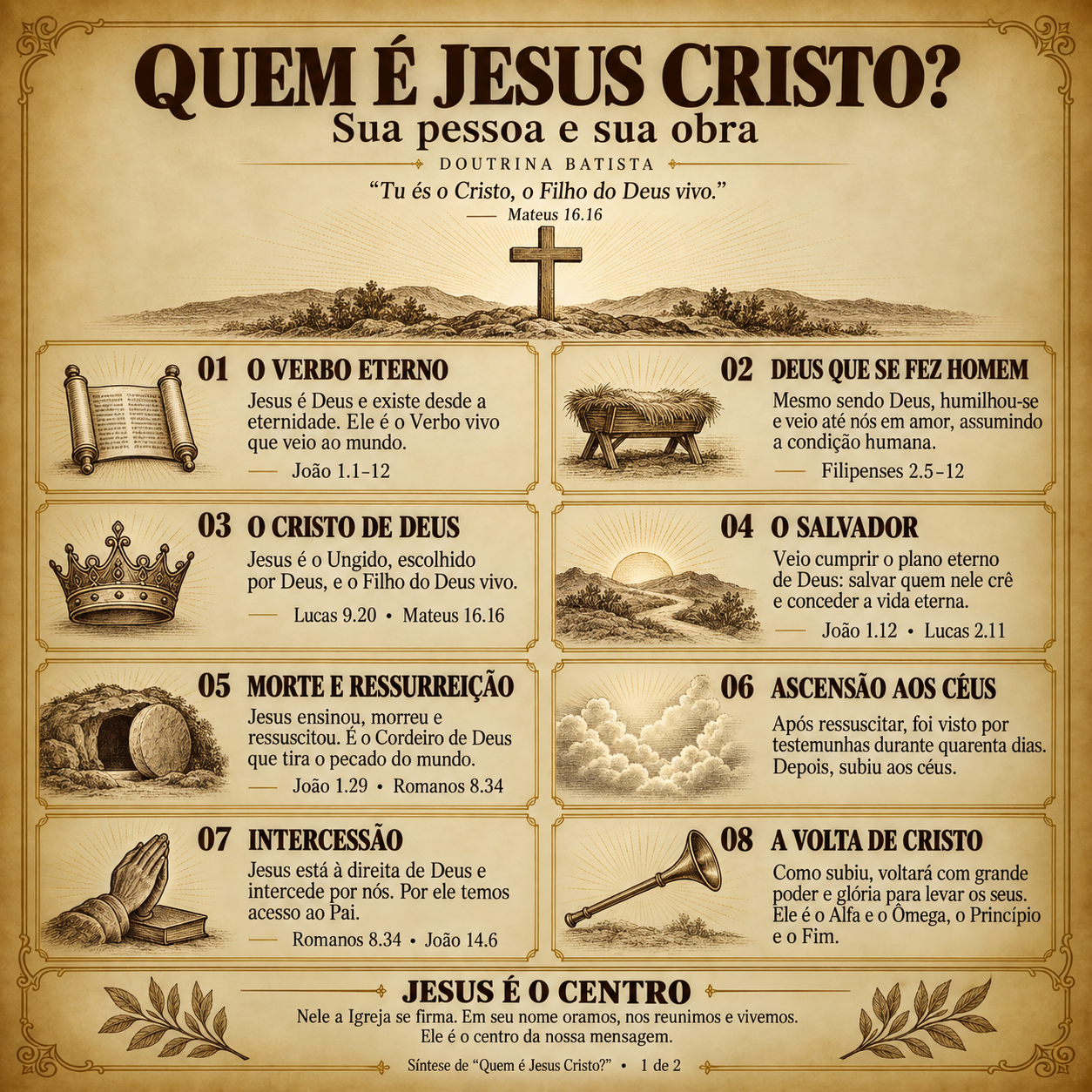 Infográfico completo: Quem é Jesus Cristo?. A descrição e os principais temas aparecem no texto desta página.