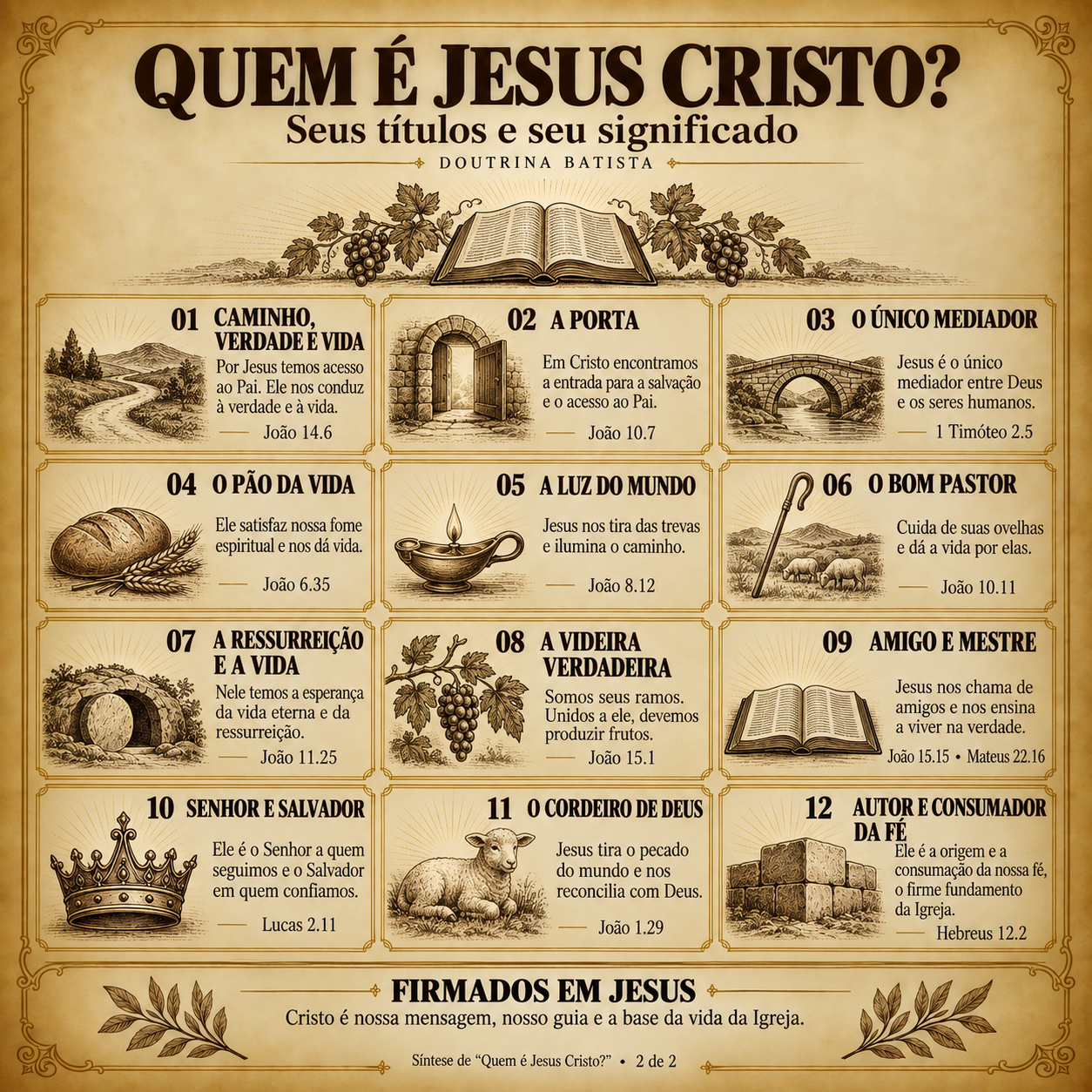 Infográfico completo: Os títulos de Jesus Cristo. A descrição e os principais temas aparecem no texto desta página.
