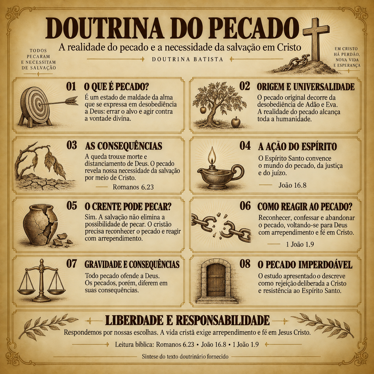 Infográfico completo: Doutrina do Pecado. A descrição e os principais temas aparecem no texto desta página.