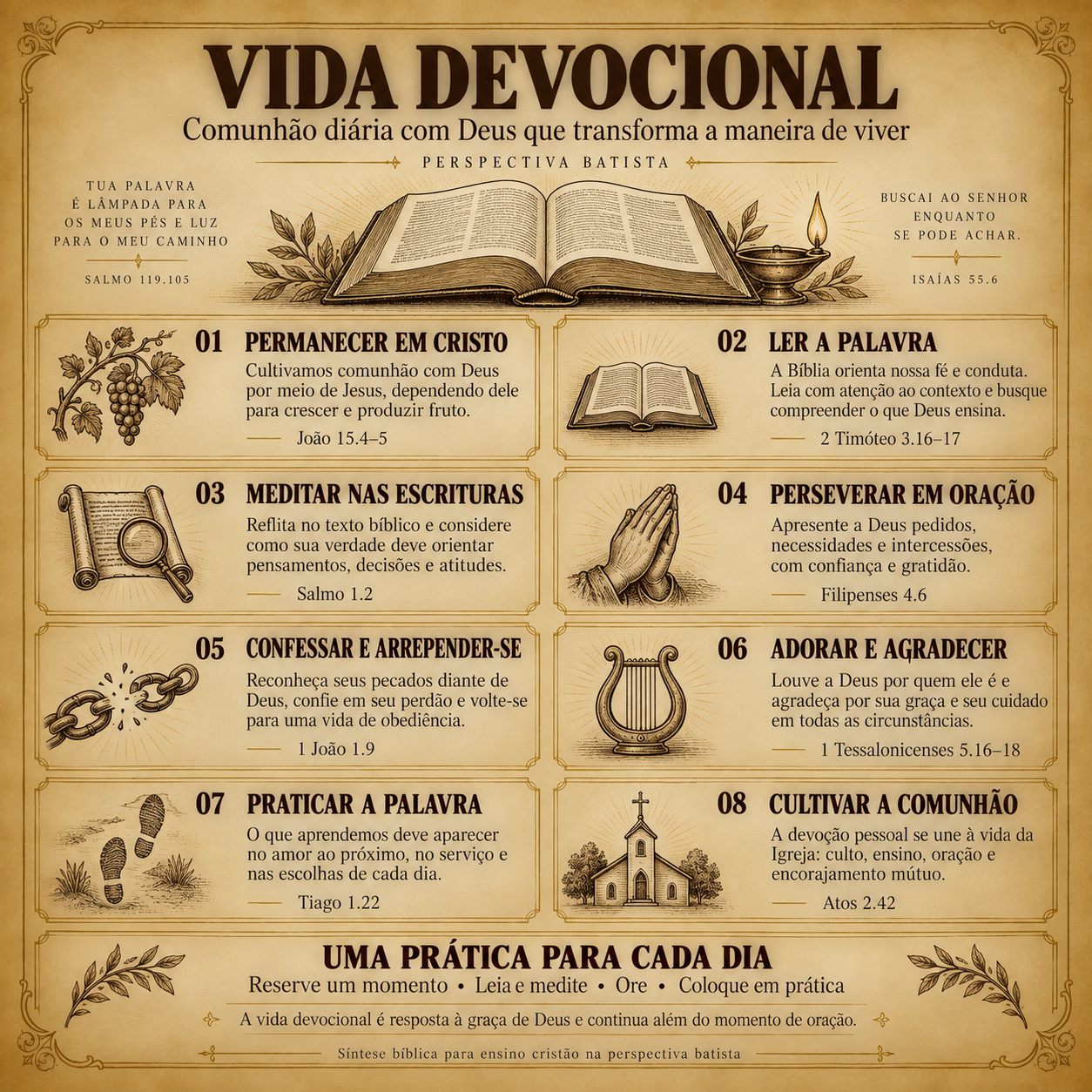 Infográfico completo: Vida Devocional. A descrição e os principais temas aparecem no texto desta página.